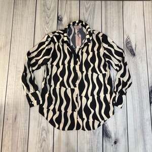 Philosophy NWT Black & Cream Abstract Wave Print Button Down Shirt SZ S New